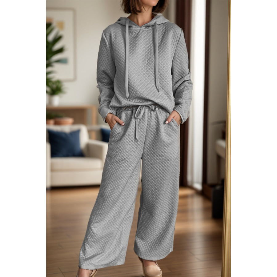 Drawstring Long Sleeve Hooded Top and Pants Set Gray / S Apparel and Accessories