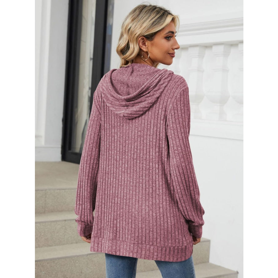 Drawstring Long Sleeve Hoodie Moonlit Mauve / S Apparel and Accessories