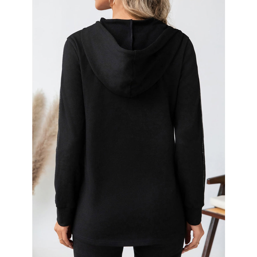 Drawstring Long Sleeve Hoodie Black / S Apparel and Accessories