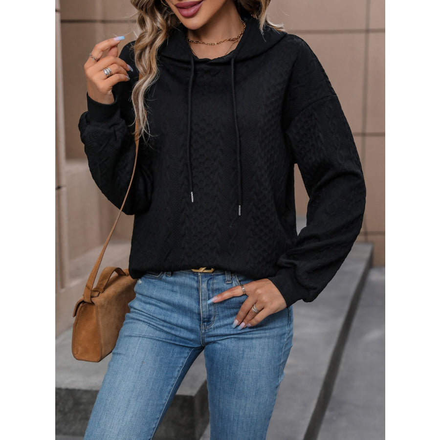 Drawstring Long Sleeve Hoodie Black / S Apparel and Accessories