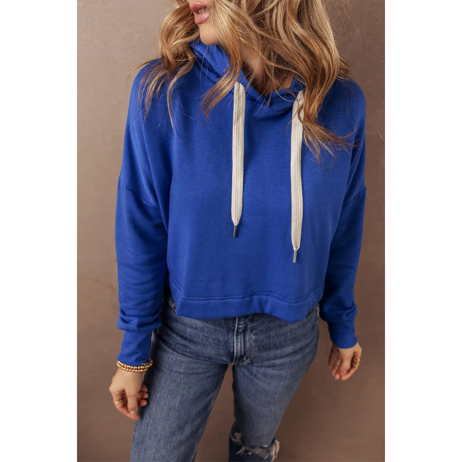 Drawstring Long Sleeve Hoodie Dark Blue / S Apparel and Accessories