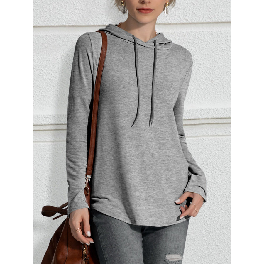 Drawstring Long Sleeve Hoodie Gray / S Apparel and Accessories