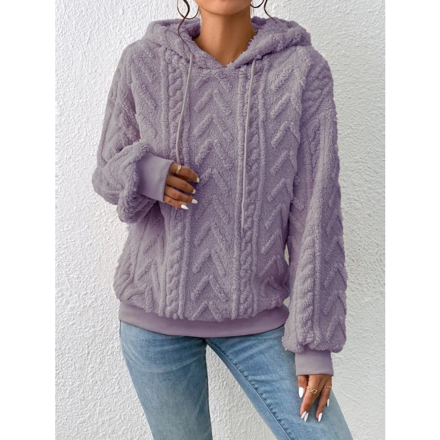 Drawstring Long Sleeve Hoodie Lilac / S