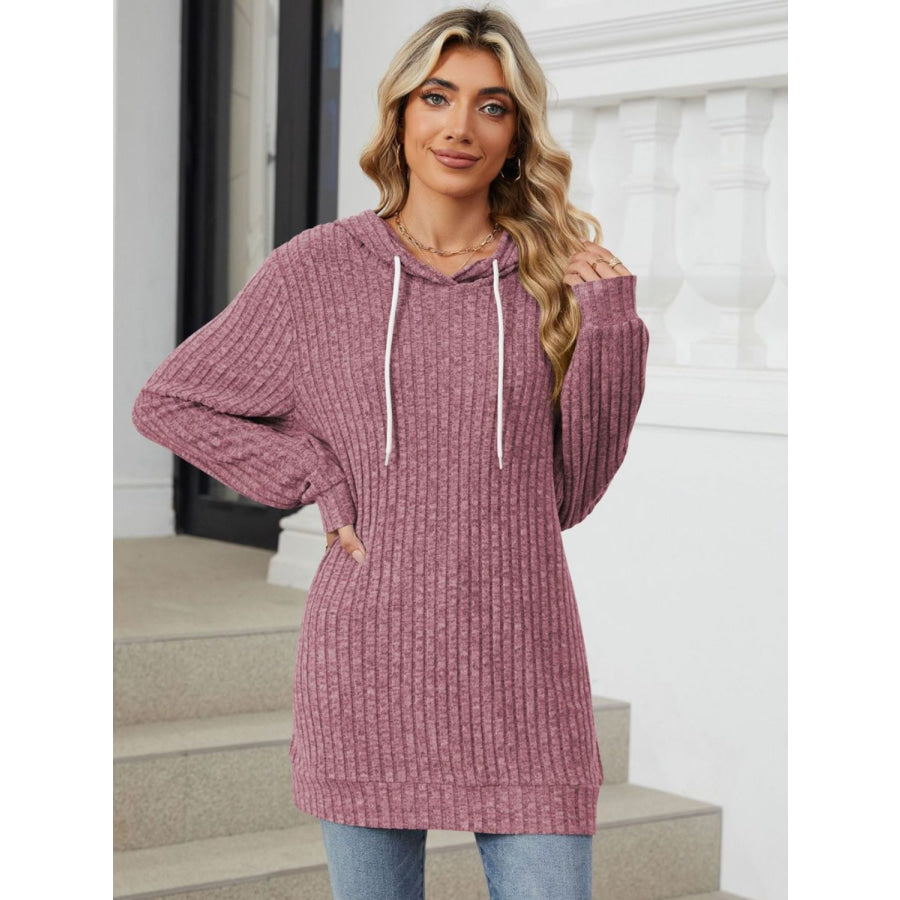 Drawstring Long Sleeve Hoodie Moonlit Mauve / S Apparel and Accessories