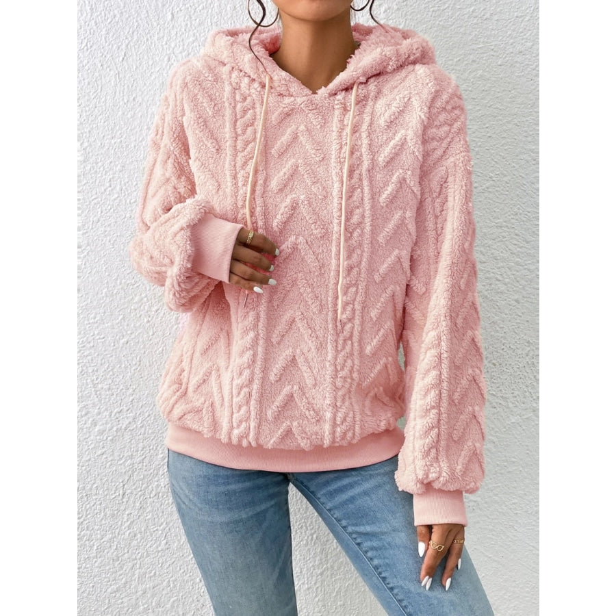 Drawstring Long Sleeve Hoodie Peach / S