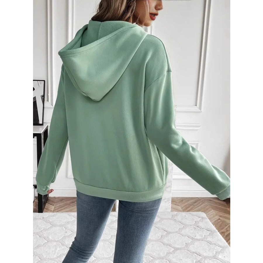 Drawstring Long Sleeve Hoodie with Kangaroo Pocket Apparel and Accessories