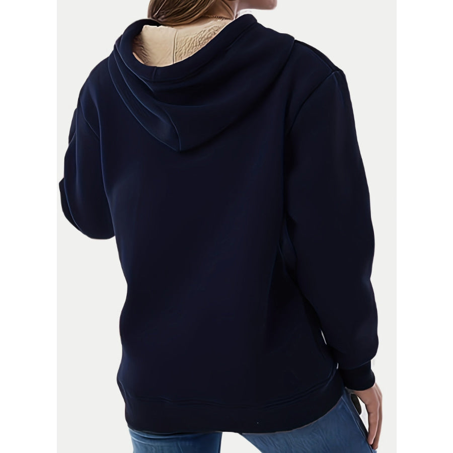 Drawstring Long Sleeve Hoodie with Kangaroo Pocket Apparel and Accessories