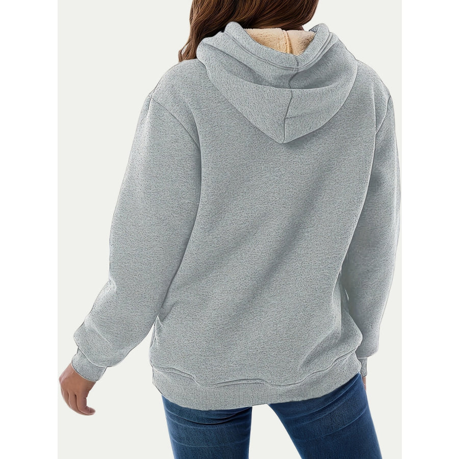 Drawstring Long Sleeve Hoodie with Kangaroo Pocket Apparel and Accessories