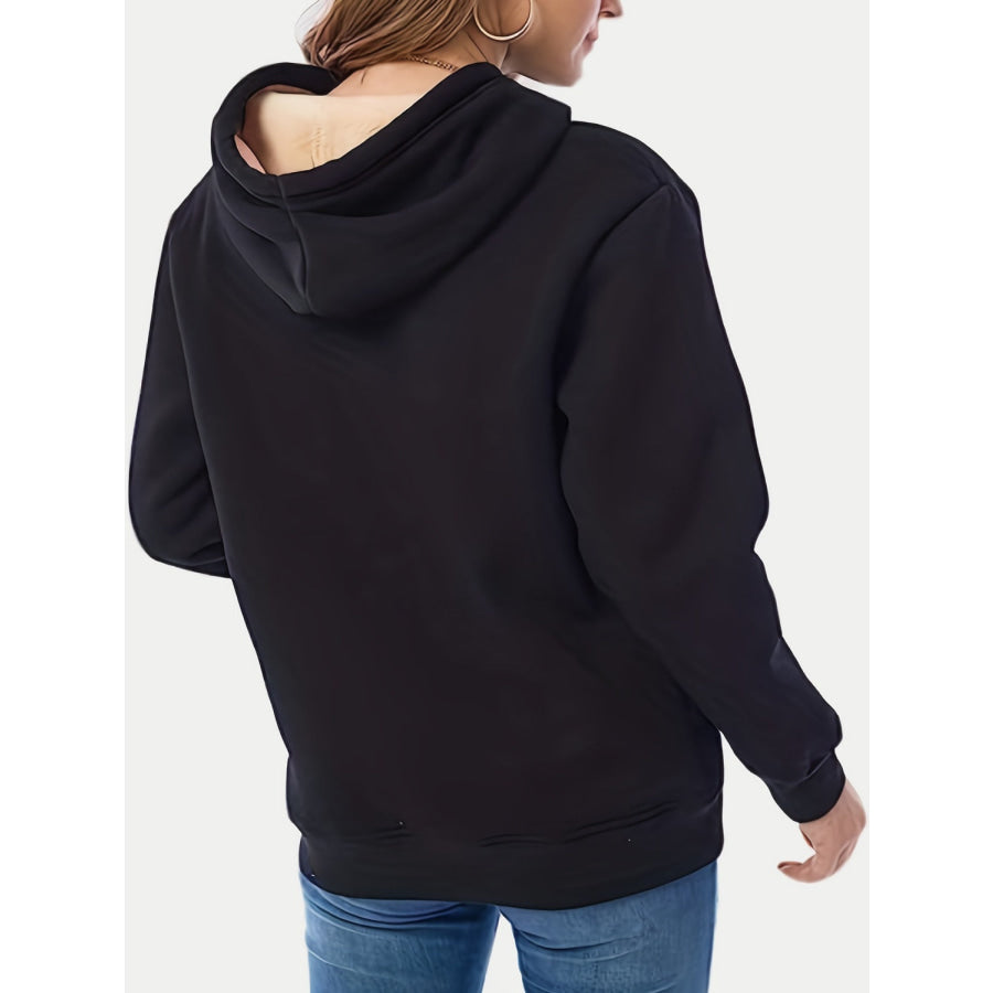 Drawstring Long Sleeve Hoodie with Kangaroo Pocket Apparel and Accessories