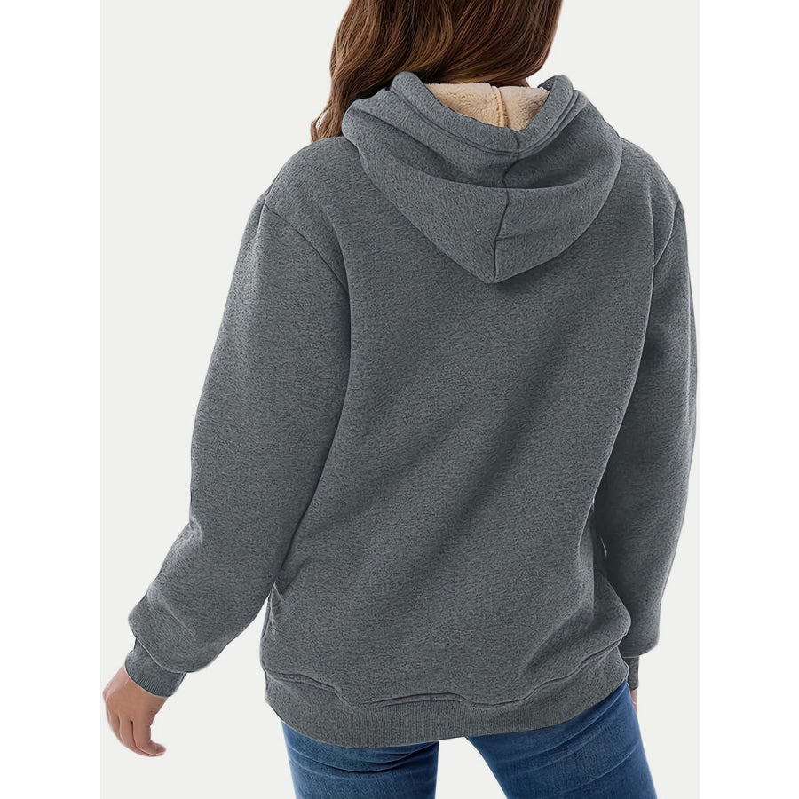 Drawstring Long Sleeve Hoodie with Kangaroo Pocket Apparel and Accessories