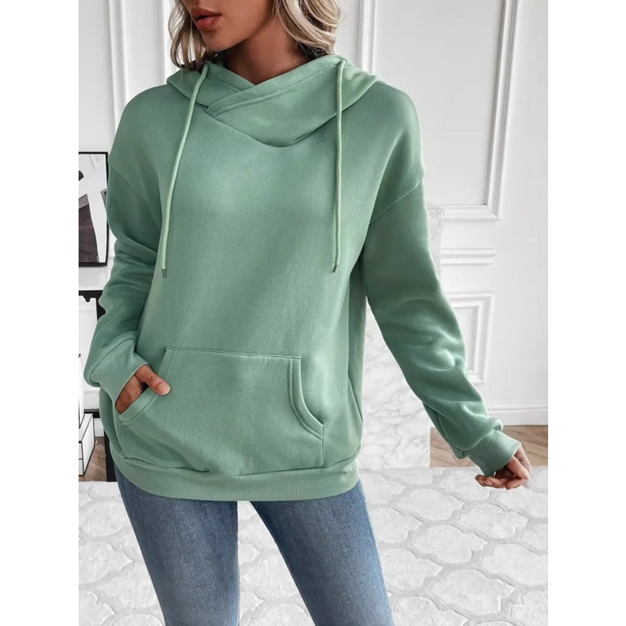 Drawstring Long Sleeve Hoodie with Kangaroo Pocket Apparel and Accessories