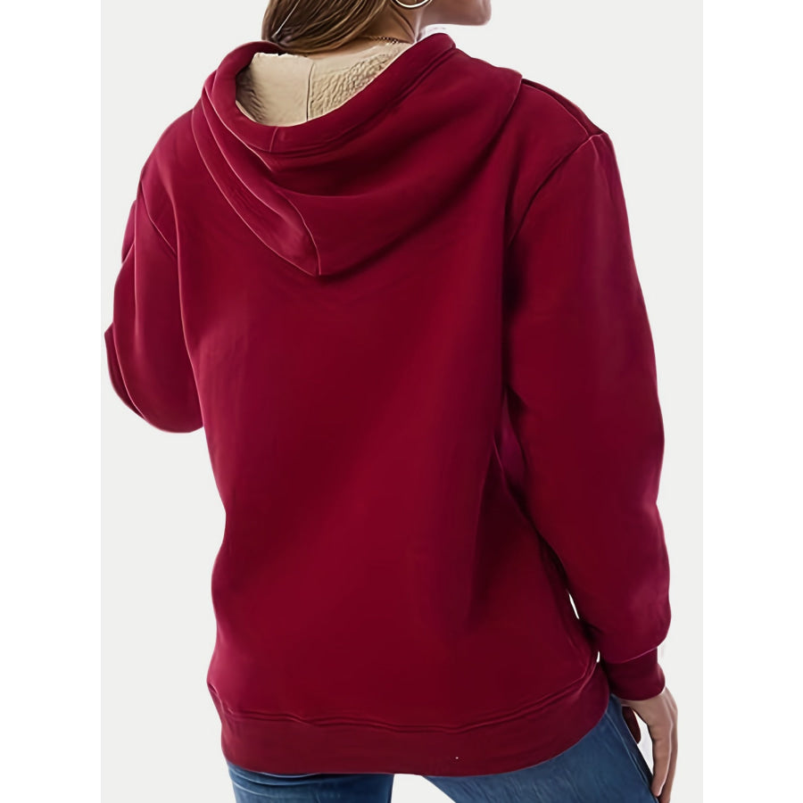 Drawstring Long Sleeve Hoodie with Kangaroo Pocket Apparel and Accessories