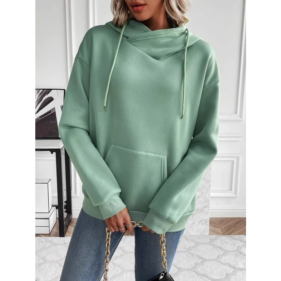 Drawstring Long Sleeve Hoodie with Kangaroo Pocket Green / S Apparel and Accessories