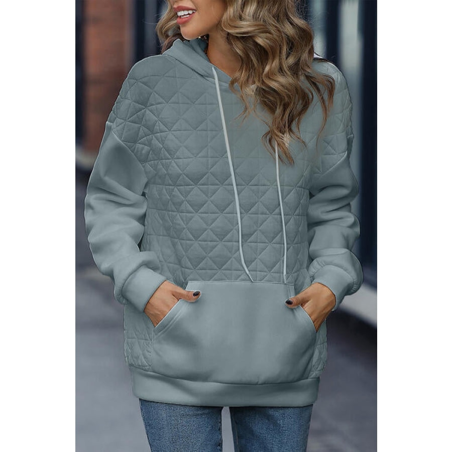 Drawstring Long Sleeve Hoodie with Pocket French Blue / S