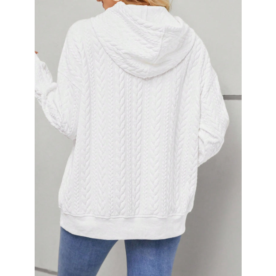 Drawstring Long Sleeve Hoodie with Pockets White / S Apparel and Accessories