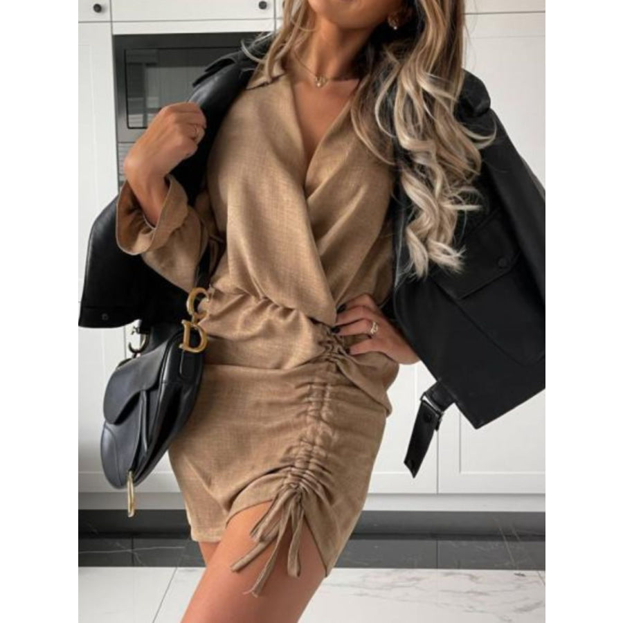 Drawstring Long Sleeve Mini Dress Apparel and Accessories