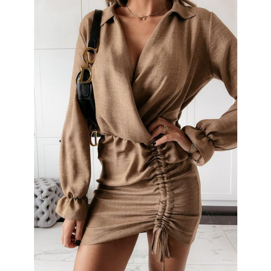 Drawstring Long Sleeve Mini Dress Apparel and Accessories