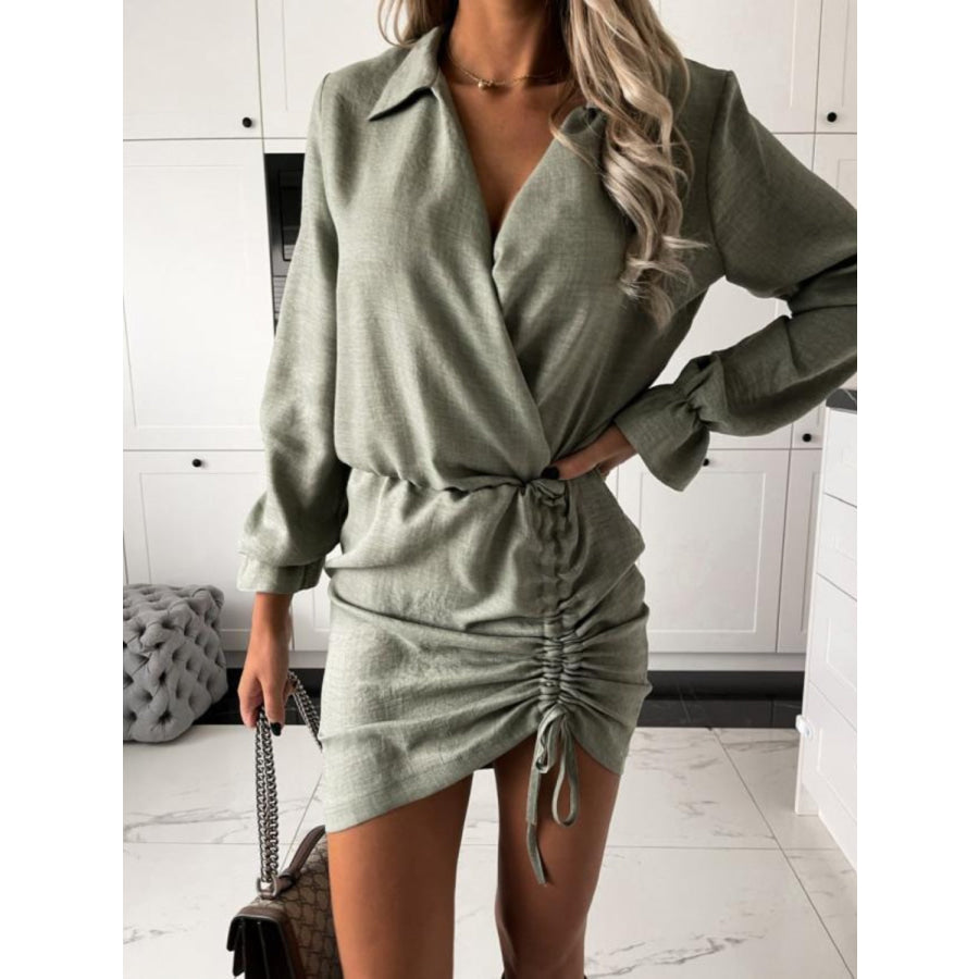 Drawstring Long Sleeve Mini Dress Apparel and Accessories