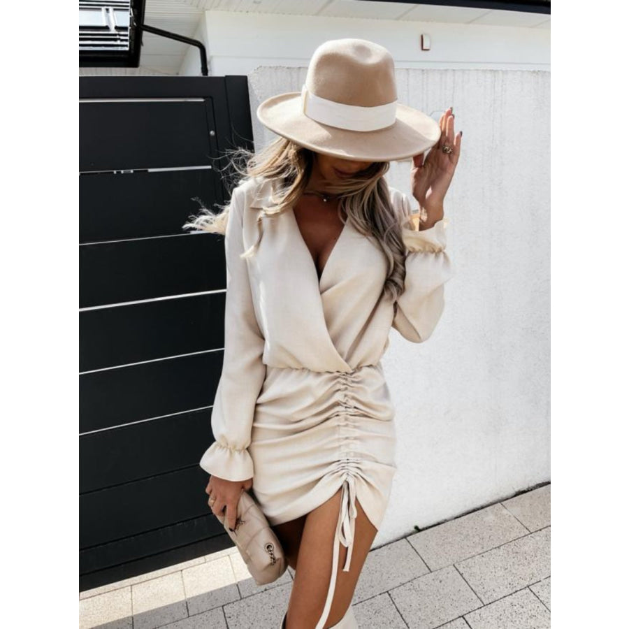 Drawstring Long Sleeve Mini Dress Apparel and Accessories