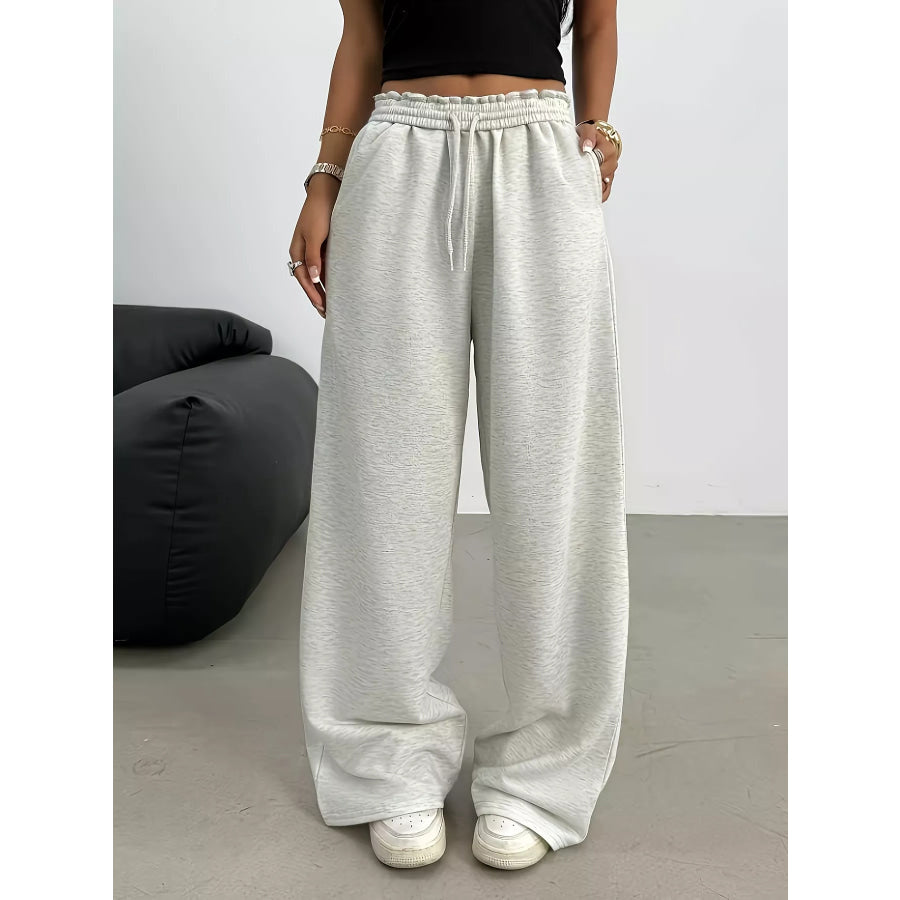 Drawstring Loose Fit Pants Light Gray / S Apparel and Accessories