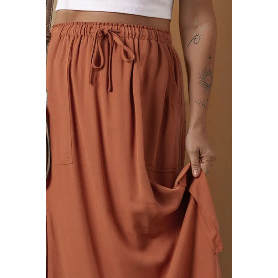 Drawstring Maxi Skirt with Pockets Apparel and Accessories