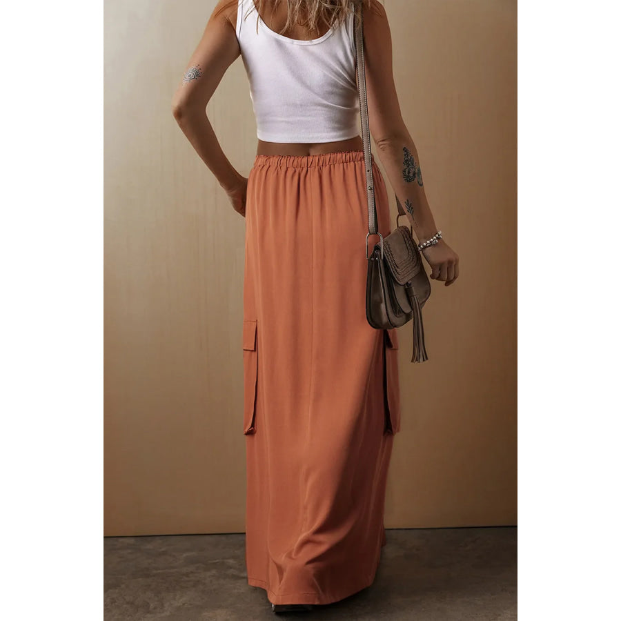 Drawstring Maxi Skirt with Pockets Apparel and Accessories