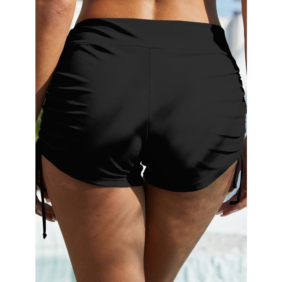 Drawstring Mid-Rise Waist Swim Shorts Black / S Apparel and Accessories