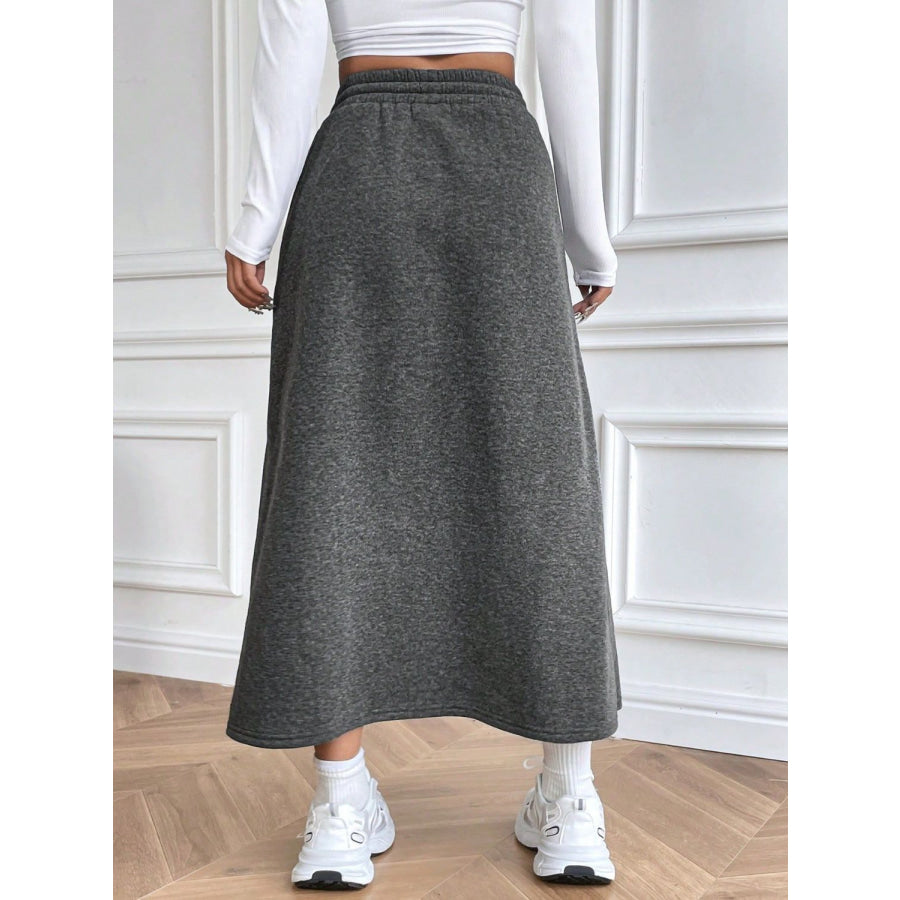 Drawstring Midi Skirt with Pockets Apparel and Accessories