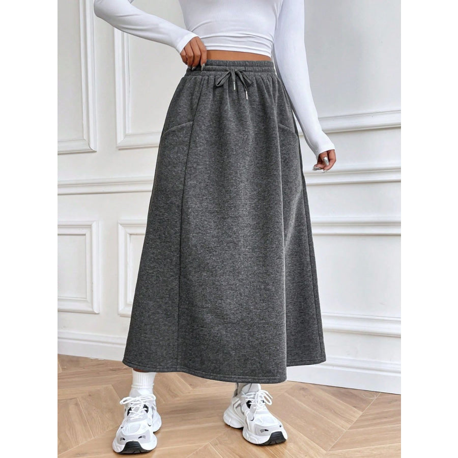 Drawstring Midi Skirt with Pockets Apparel and Accessories