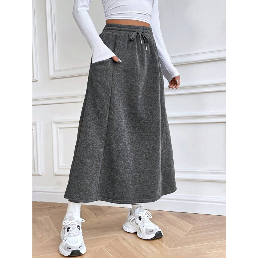 Drawstring Midi Skirt with Pockets Dark Gray / S Apparel and Accessories