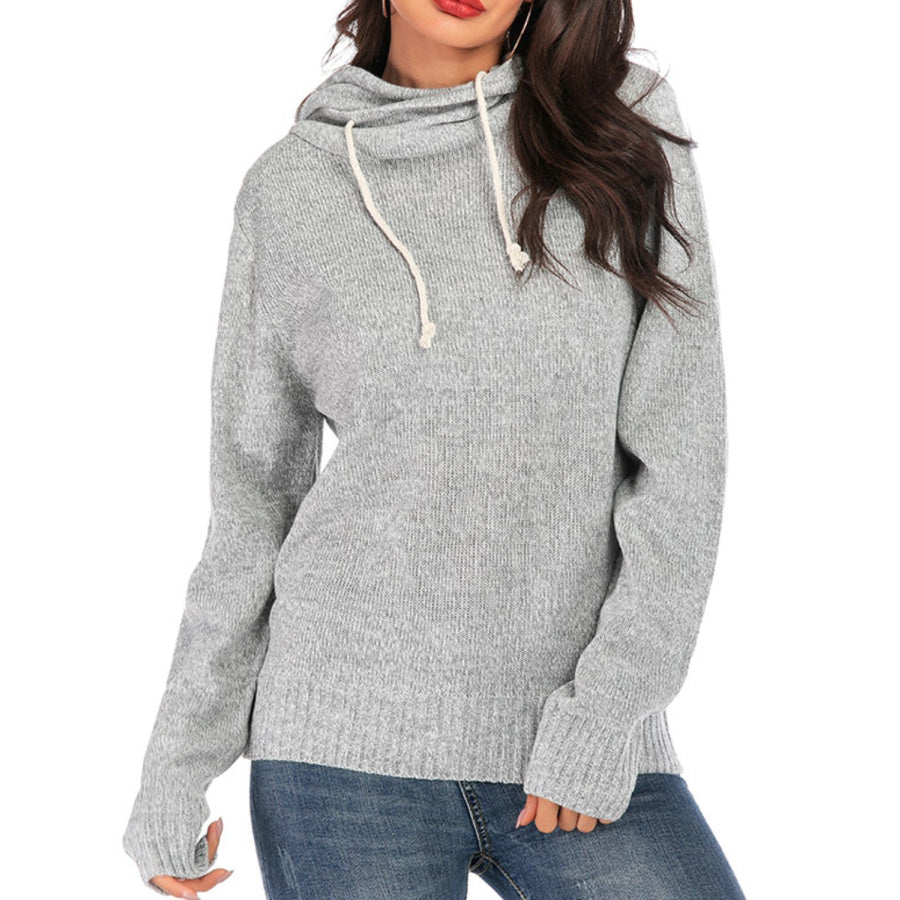 Drawstring Mock Neck Long Sleeve Sweater Apparel and Accessories