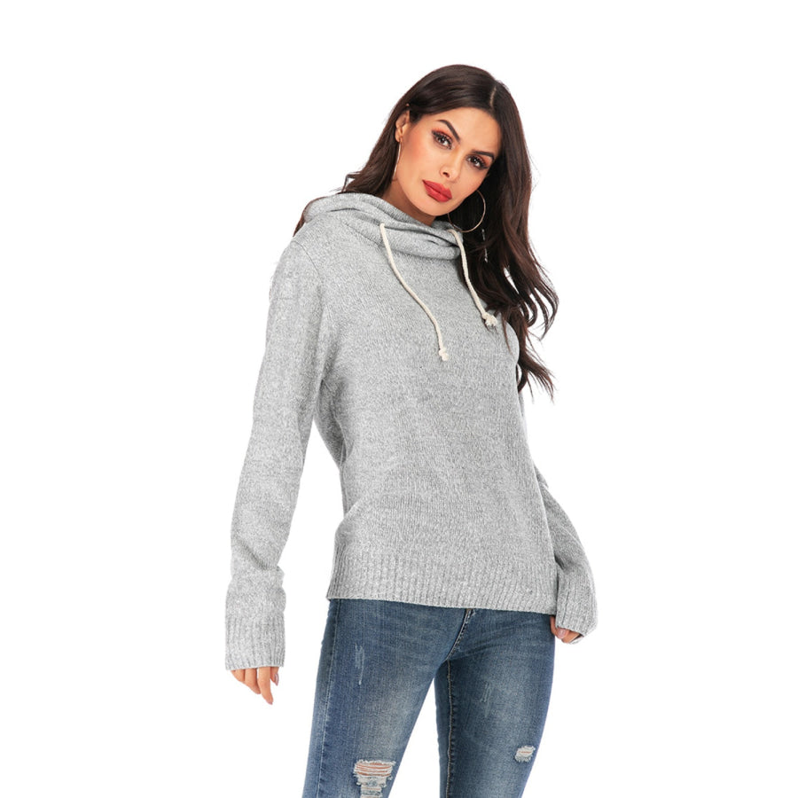 Drawstring Mock Neck Long Sleeve Sweater Apparel and Accessories