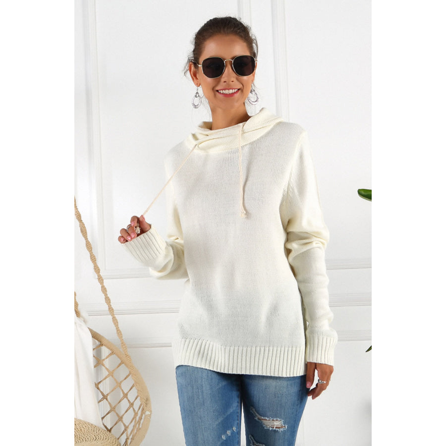 Drawstring Mock Neck Long Sleeve Sweater Ivory / S Apparel and Accessories