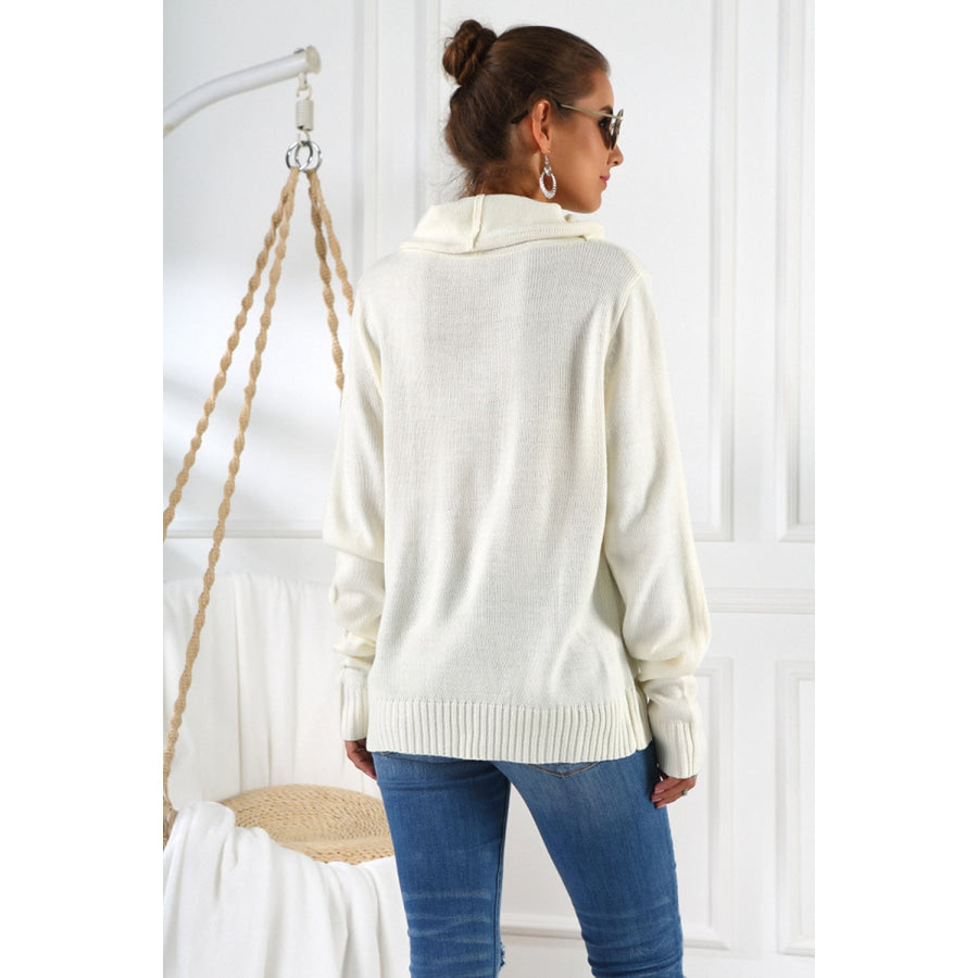 Drawstring Mock Neck Long Sleeve Sweater Apparel and Accessories