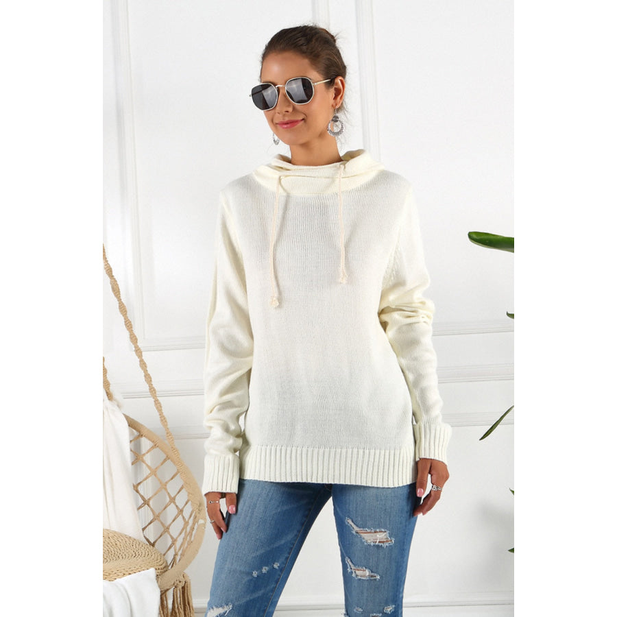 Drawstring Mock Neck Long Sleeve Sweater Ivory / S Apparel and Accessories