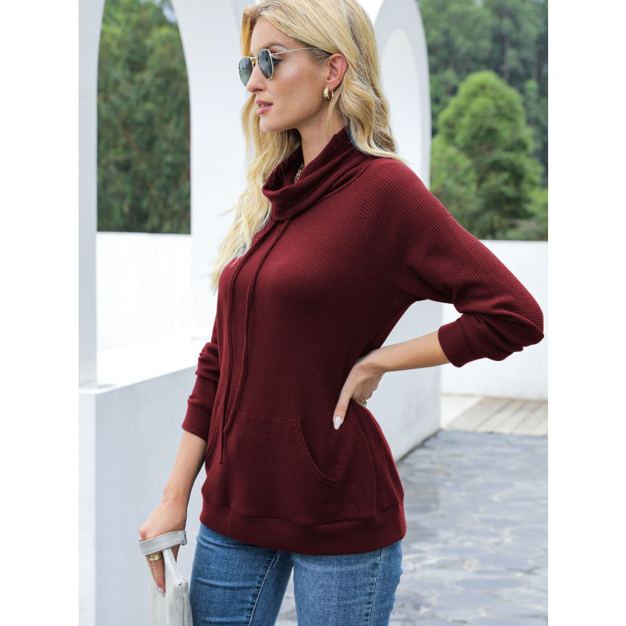 Drawstring Mock Neck Raglan Sleeve T-Shirt Apparel and Accessories