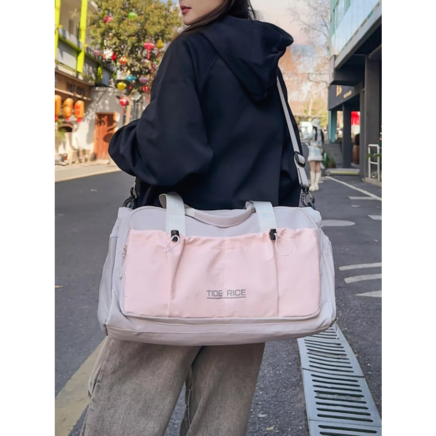 Drawstring Multiple Pockets Travel Bag Pink / One Size Apparel and Accessories