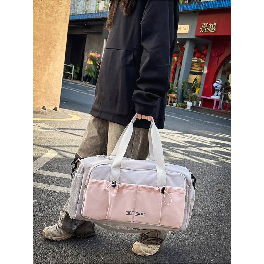 Drawstring Multiple Pockets Travel Bag Pink / One Size Apparel and Accessories