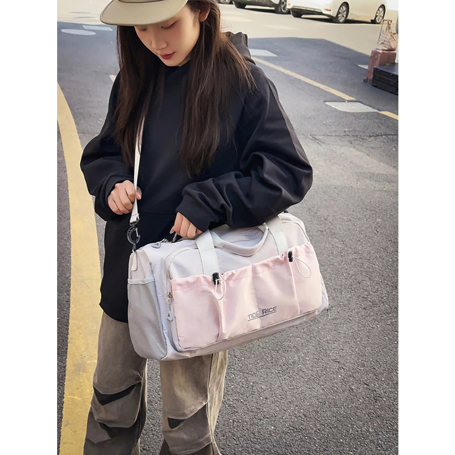 Drawstring Multiple Pockets Travel Bag Pink / One Size Apparel and Accessories