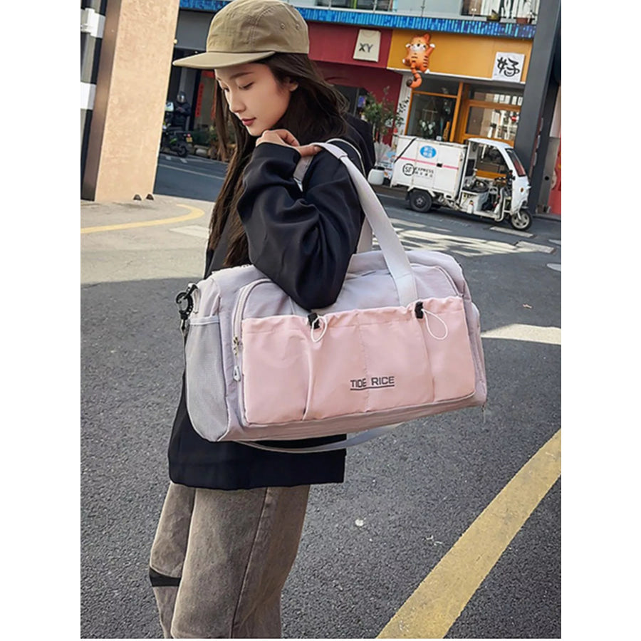 Drawstring Multiple Pockets Travel Bag Pink / One Size Apparel and Accessories