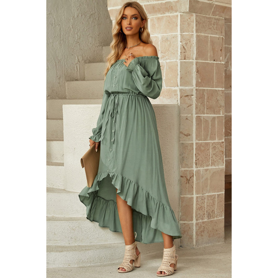 Drawstring Off - Shoulder Flounce Sleeve Dress Apparel and Accessories