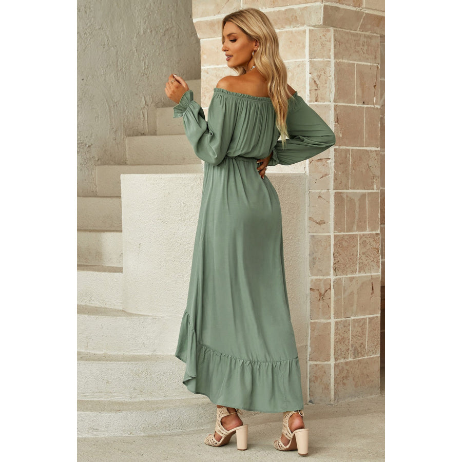 Drawstring Off - Shoulder Flounce Sleeve Dress Apparel and Accessories