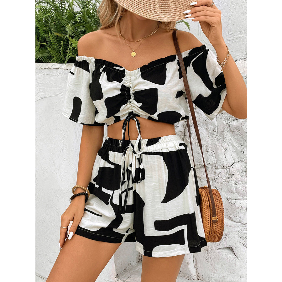 Drawstring Off-Shoulder Top and Shorts Set Apparel and Accessories