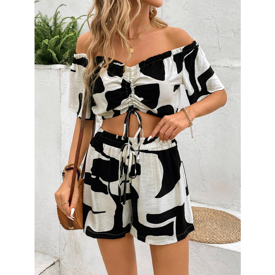 Drawstring Off-Shoulder Top and Shorts Set Apparel and Accessories