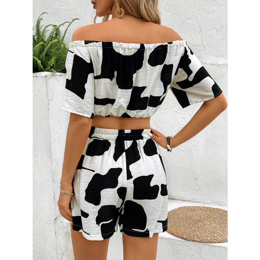 Drawstring Off-Shoulder Top and Shorts Set Apparel and Accessories