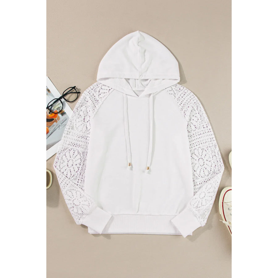 Drawstring Openwork Long Sleeve Hoodie Apparel and Accessories