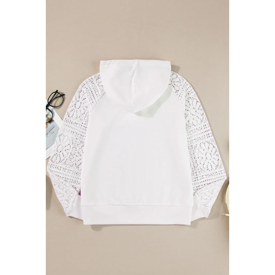 Drawstring Openwork Long Sleeve Hoodie Apparel and Accessories