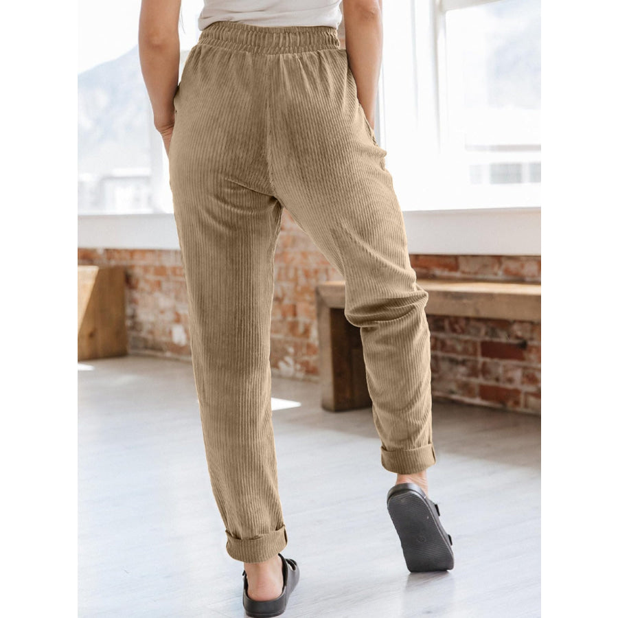 Drawstring Pants with Pockets Camel / S Apparel and Accessories