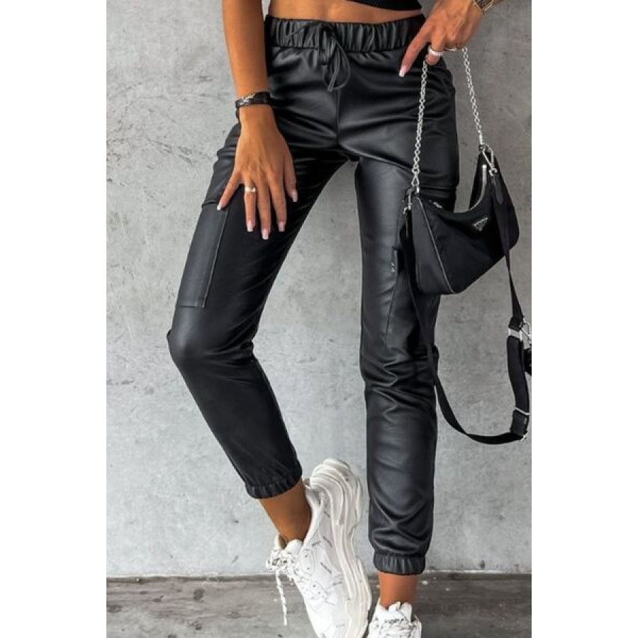 Drawstring Pants with Pockets Black / S Clothing