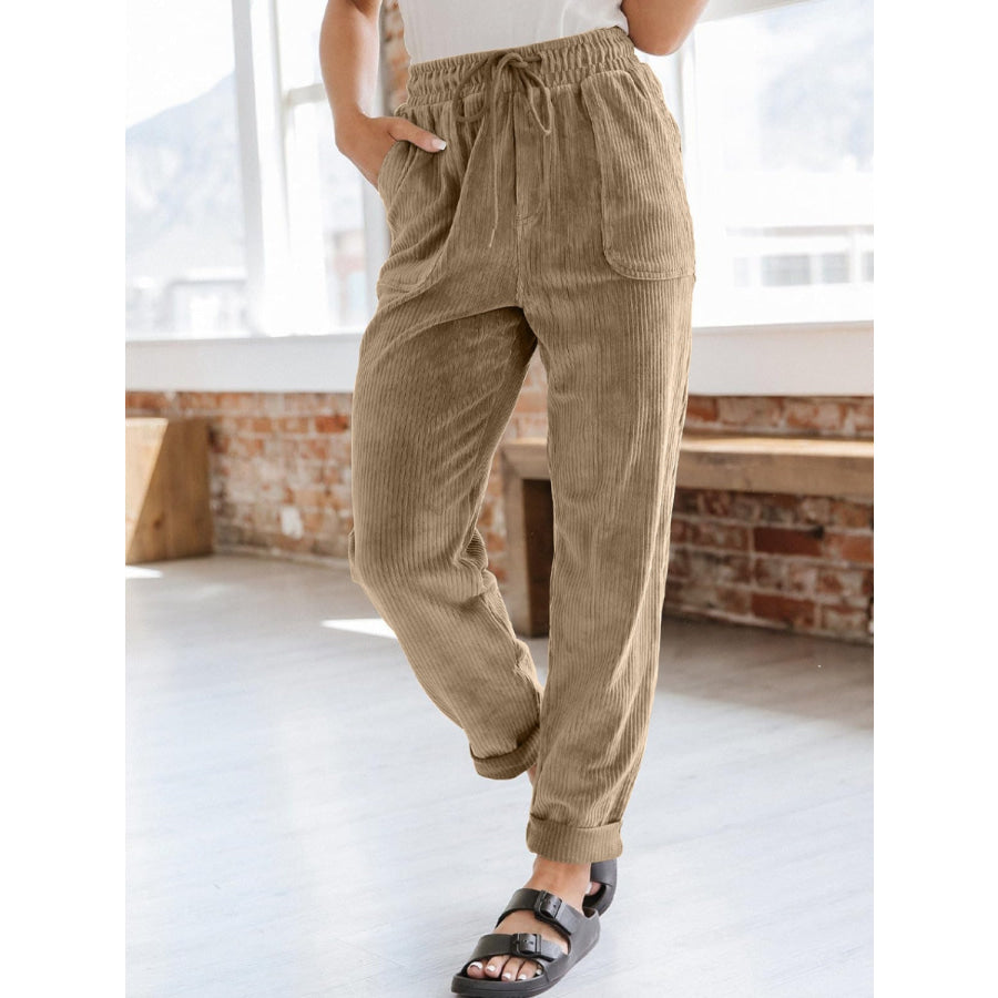 Drawstring Pants with Pockets Camel / S Apparel and Accessories